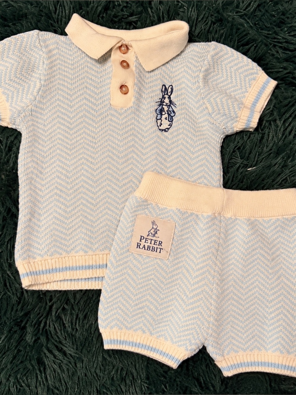 Peter Rabbit Beatrix Potter 100% Cotton Knit Polo Sweater Shorts 24M Blue